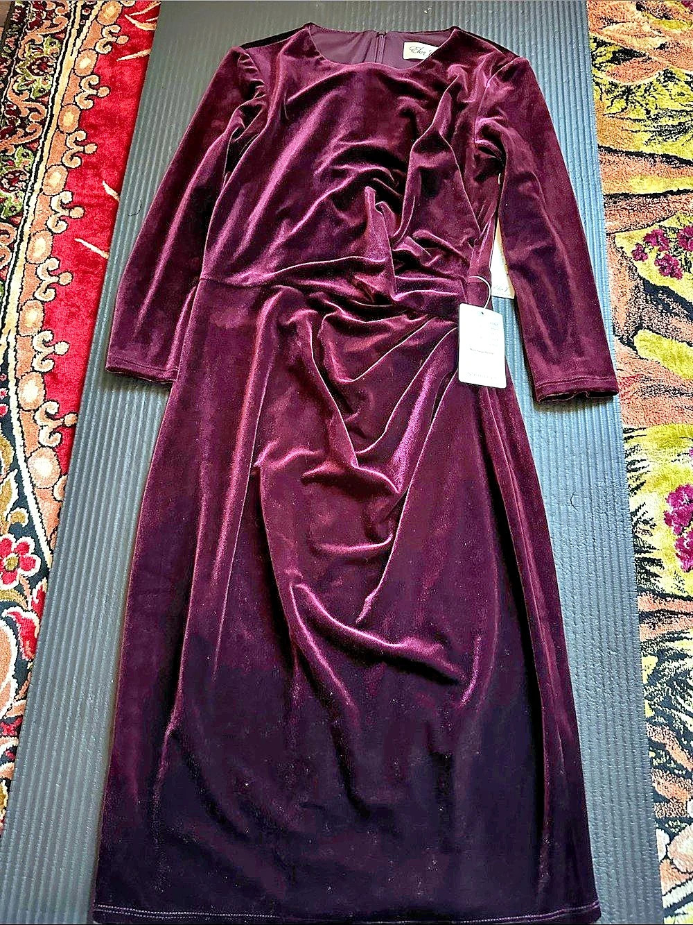 Eliza J Long Sleeve Solid Velvet Sheath Dress Velvet Sheath Maxi Dress Purple